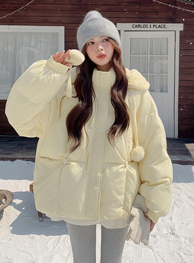 300斤大码女装奶呼呼减龄黄色棉服女胖mm超好看加厚连帽夹棉外套