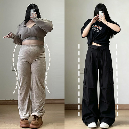 胖mm大码梨形身材不贴腿工装裤女