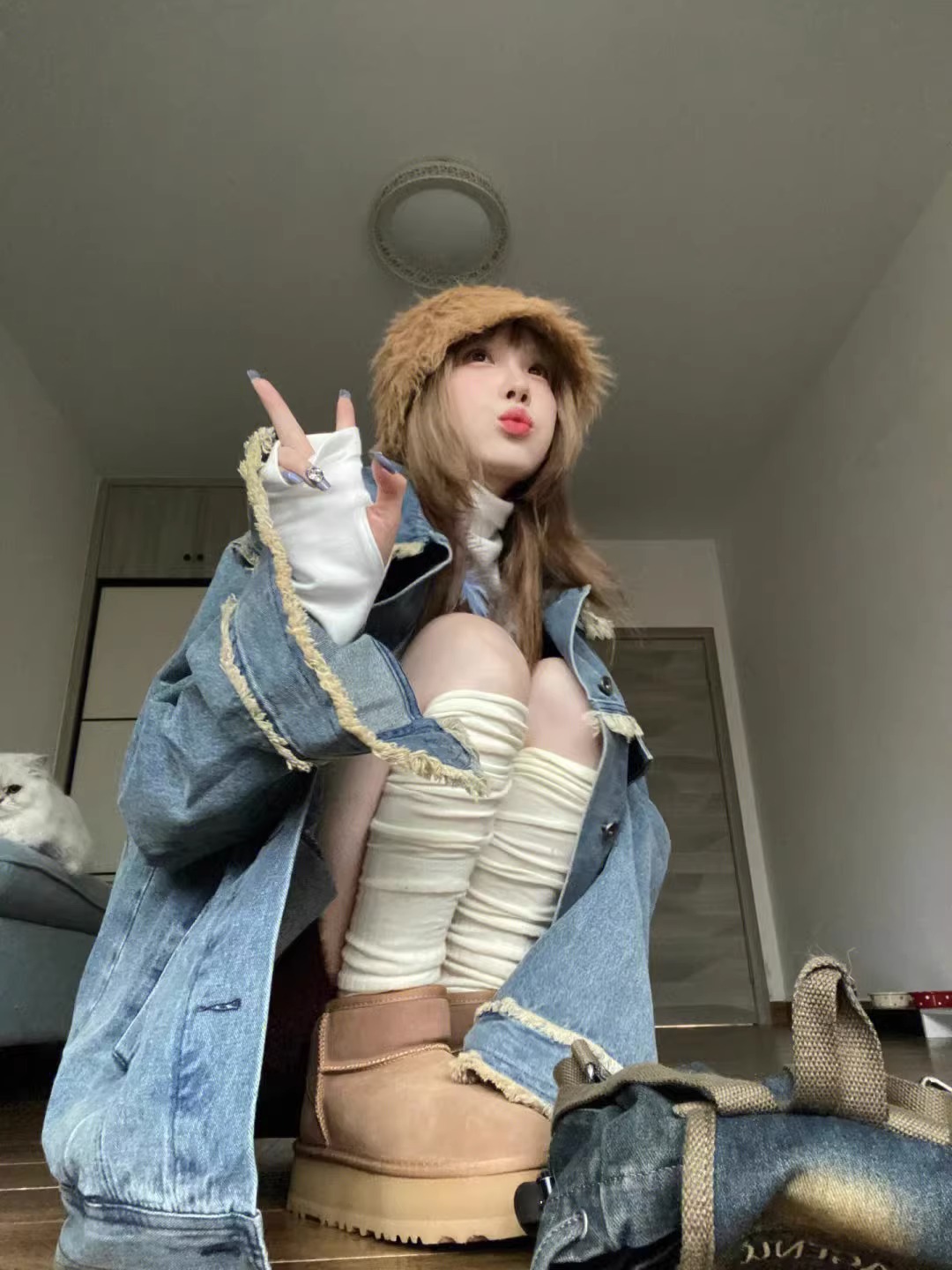 大码女装复古高级感宽松牛仔外套