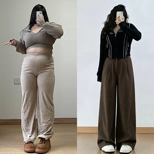 大码胖mm高级感简约弯刀牛仔裤女