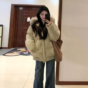 新款 卡其色外套女2025冬季 胖mm韩系宽松显瘦加厚保暖棉服 女装 大码