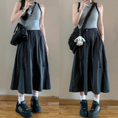 300斤大码 a字伞裙子 半身裙女胖mm梨型遮胯显瘦中长款 女装 黑色工装