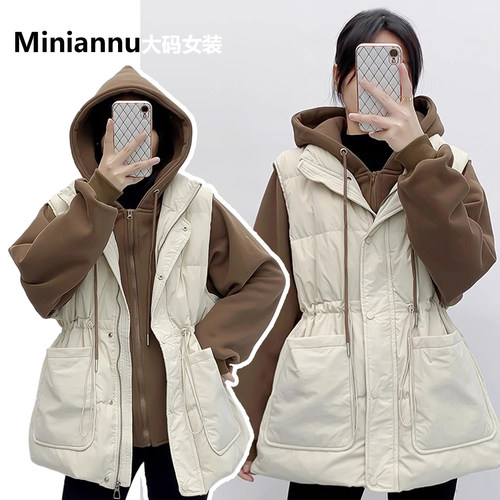 300斤特大码设计感拼接设计棉衣