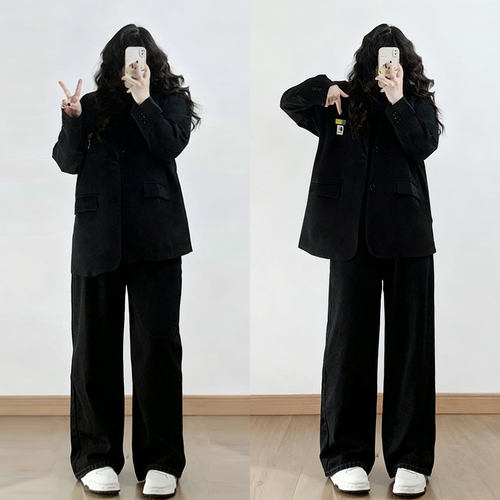 特大码黑色显瘦韩版直筒牛仔裤女
