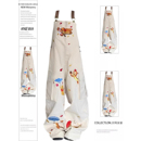 连体裤 大码 女胖mm松弛感工装 甜酷风卡通刺绣阔腿牛仔背带裤 子 美式