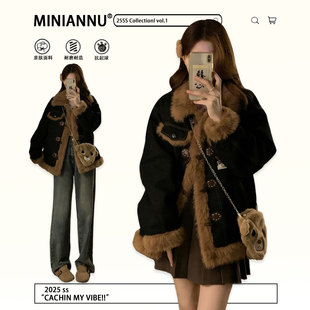 大码 高级感显瘦羊羔毛拼接牛仔外套女胖mm学院风加厚保暖棉服 女装