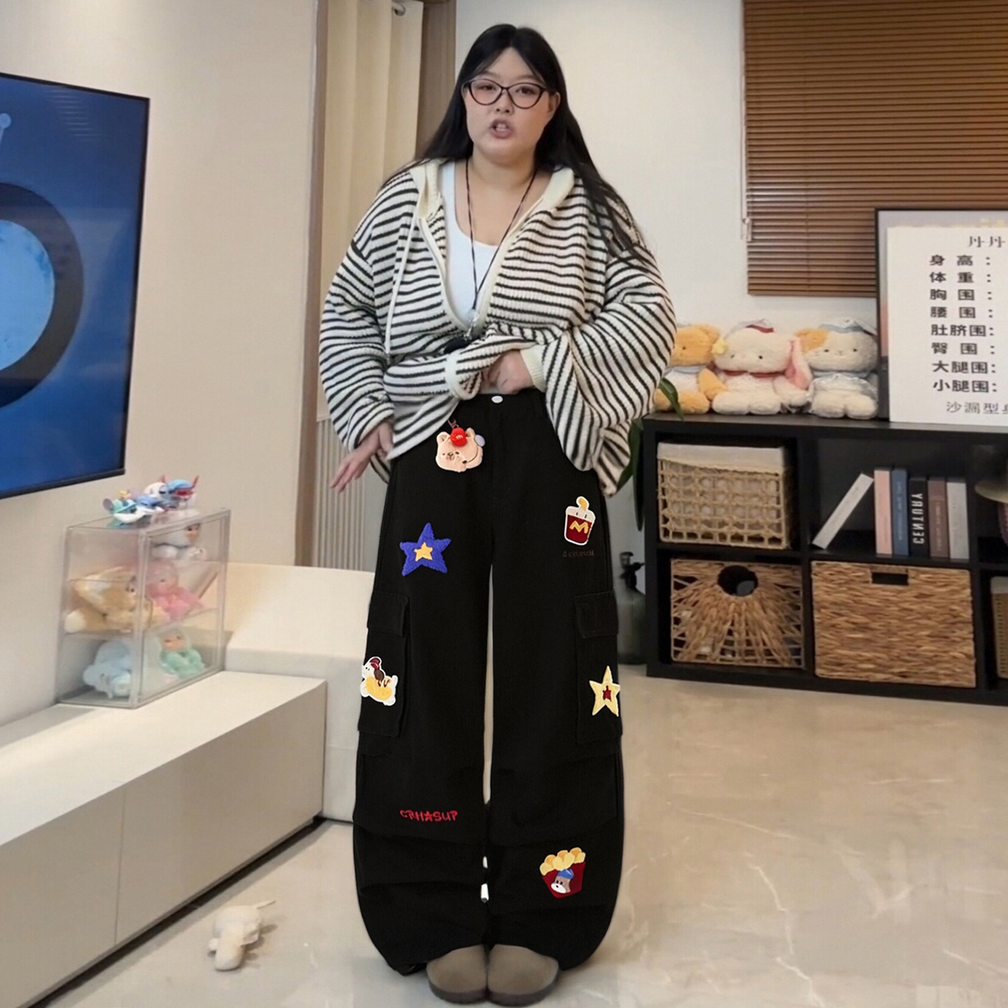 胖mm大码美式宽松学院风牛仔裤女