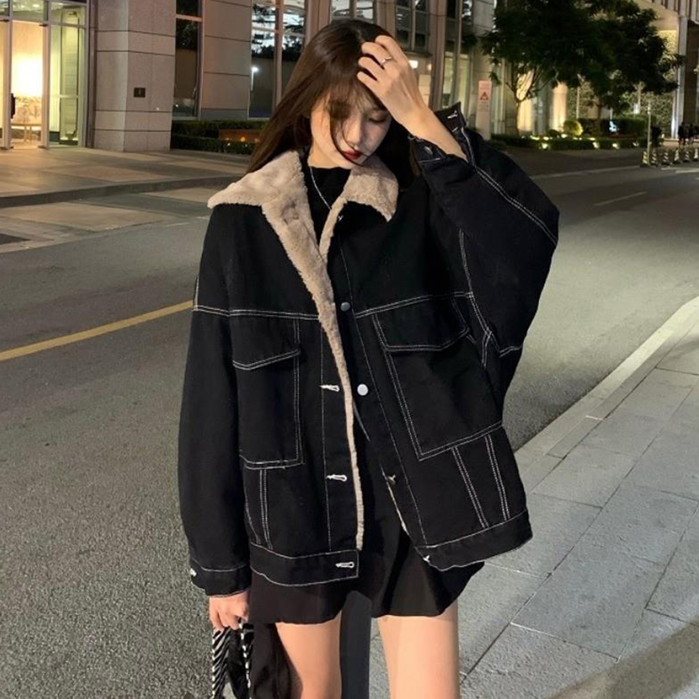 大码胖mm韩版宽松时尚设计感外套