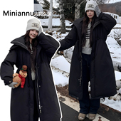 设计感中长款 特大码 胖mm黑色收腰显瘦羽绒棉服女冬季 加厚棉衣外套