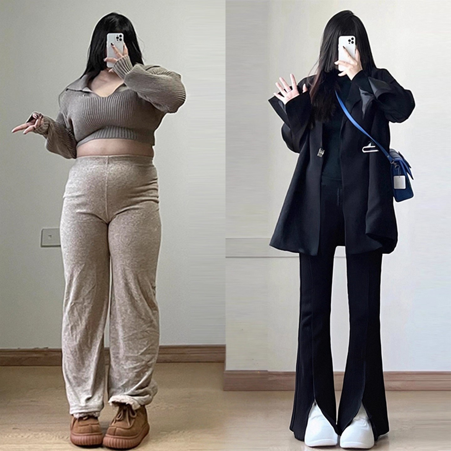 特大码胖mm复古修身显瘦微喇裤女