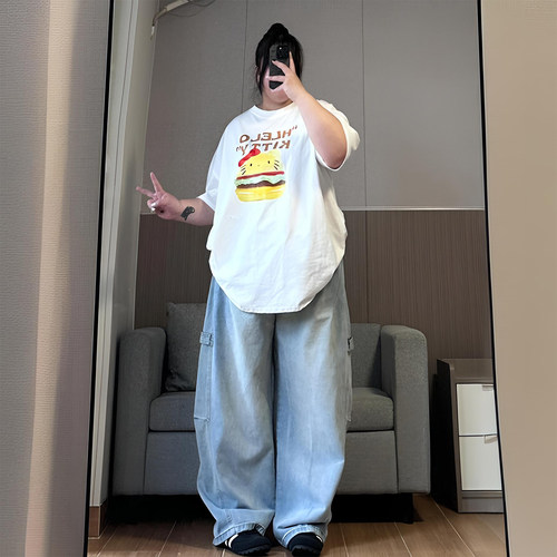 300斤特大码宽松遮肉显瘦直筒裤