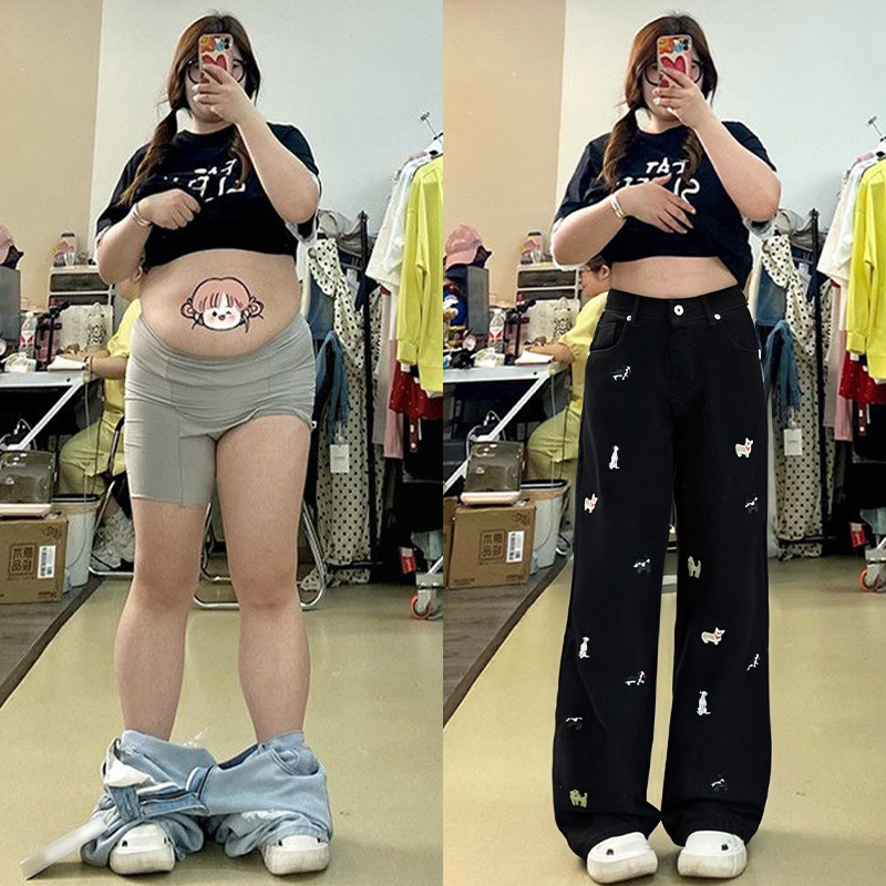 特大码女装高街vibe甜酷牛仔裤女