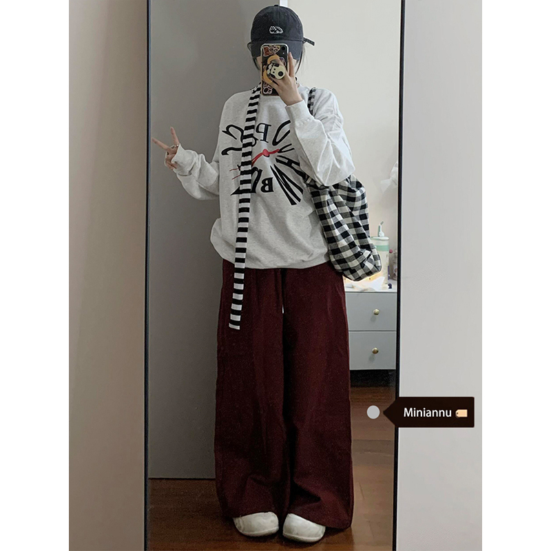 特大码美式ins安克拉红百搭长裤