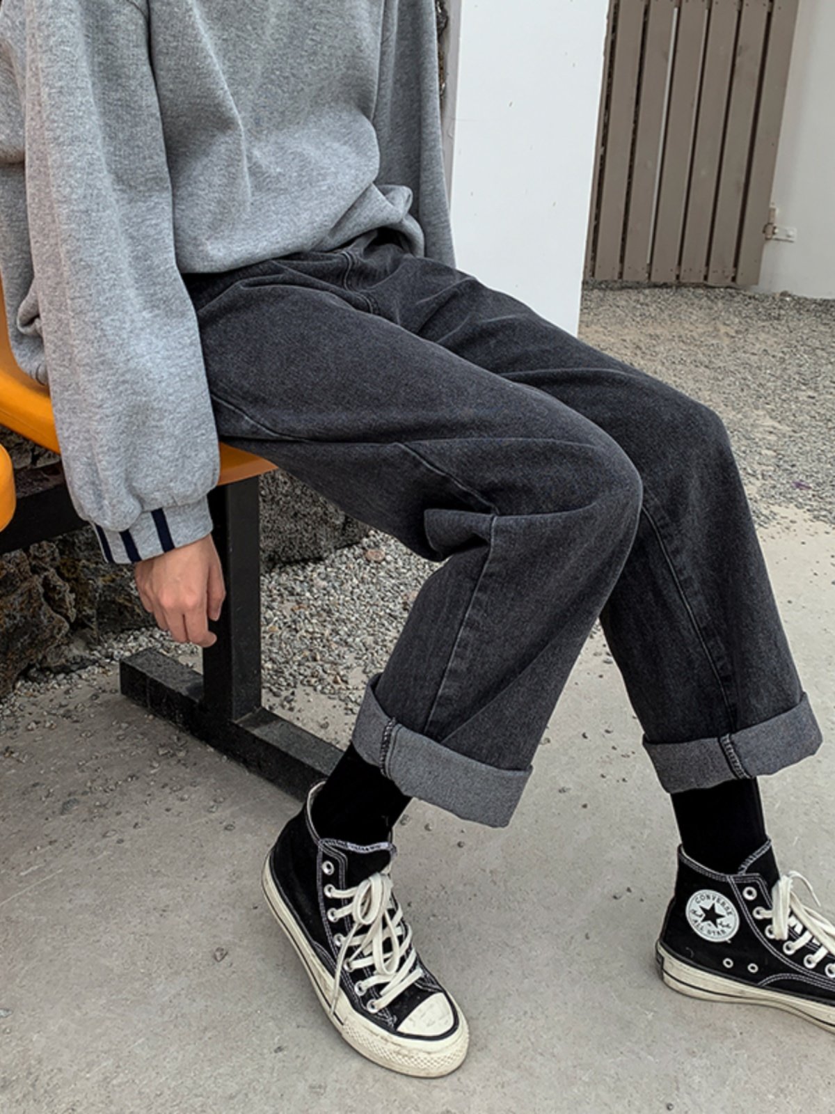 300 POUNDS EXTRA LARGE SIZE FAT MM HIGH WAIST SMOKE GRAY FLEECE THICKENED JEANS WOMENS LOOSE AND THIN STRAIGHT-LEG WIDE-LEG PANTS