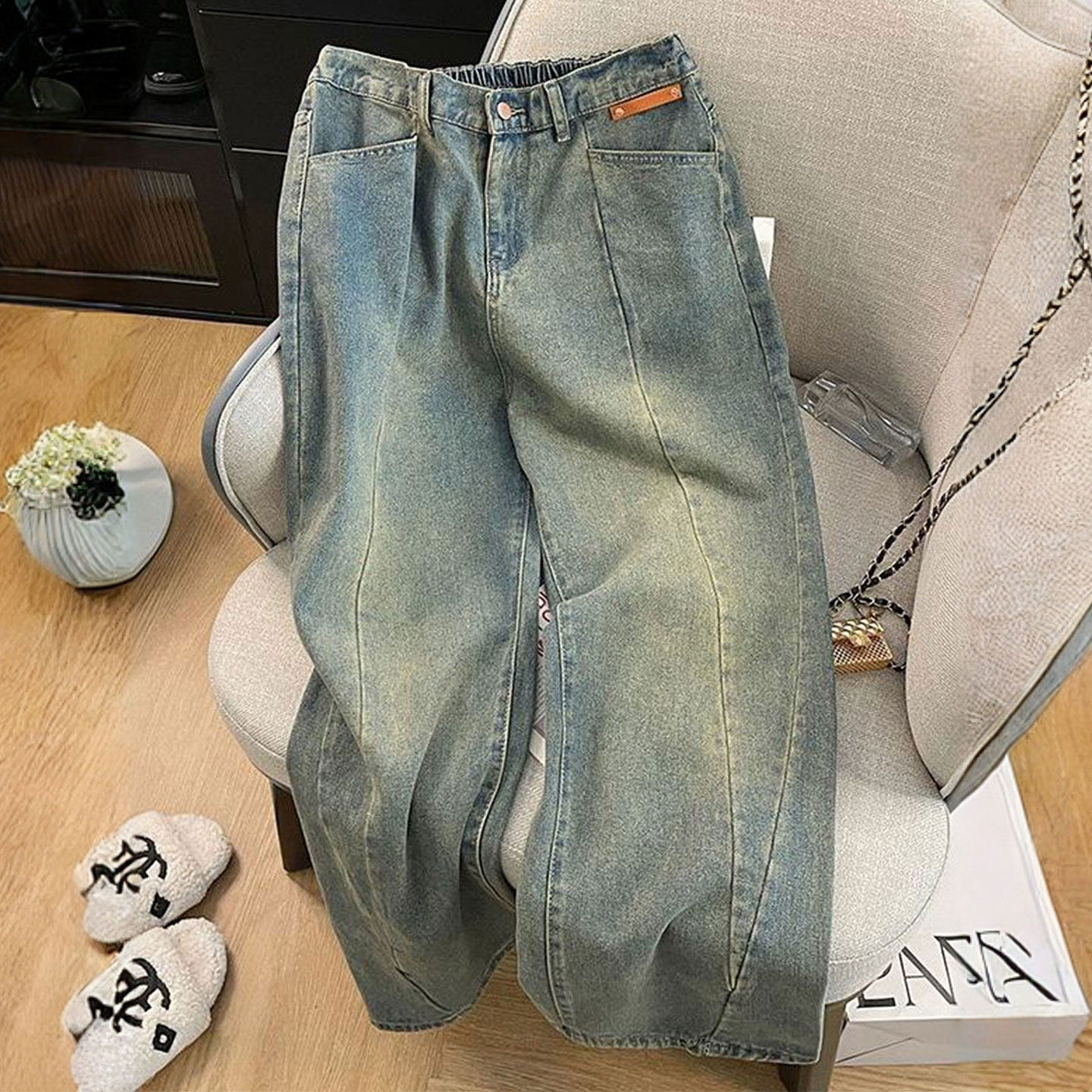 大码女装胖mm美式高街蓝色牛仔裤女时尚宽松遮胯显瘦休闲直筒裤子,女装/女士精品,大码裤装,淘宝优惠券,粉丝福利购,淘宝优惠卷