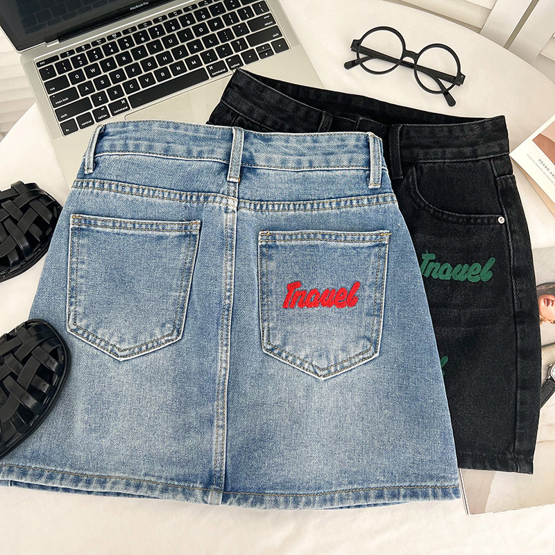 OVERSIZED WOMENS BLACK DENIM SKIRT FAT MM DESIGN SENSE SUMMER NEW SLIM HIP A-LINE SKIRT