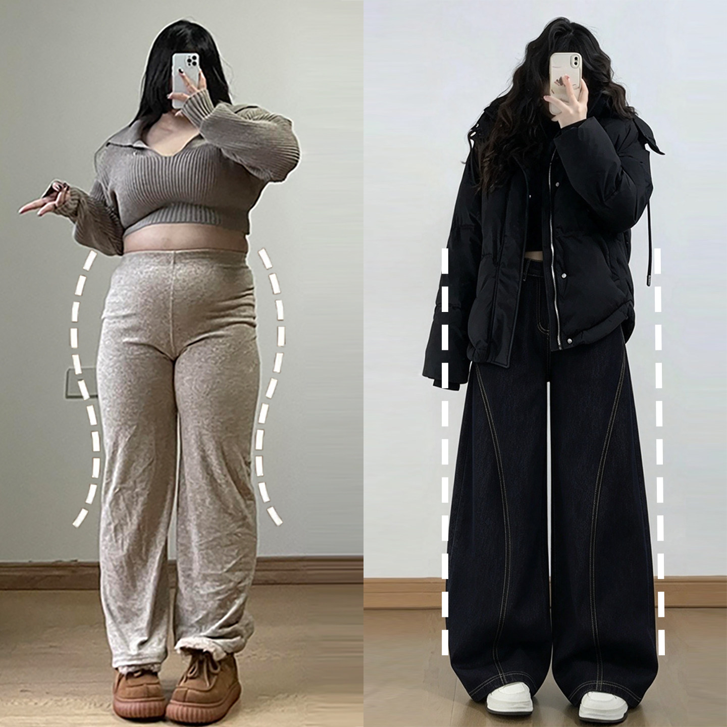 大码女装美式复古黑色弯刀牛仔裤女秋冬胖mm休闲百搭高腰阔腿裤子