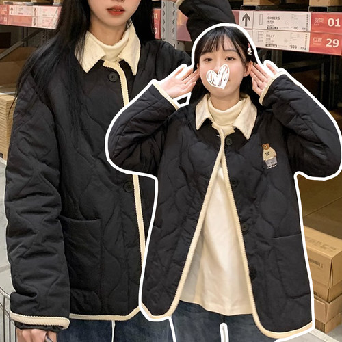 300斤特大码宽松撞色拼接棉衣女