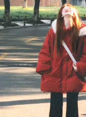 300斤特大码女装红色连帽韩系棉服女胖mm高级感可爱减龄加厚外套