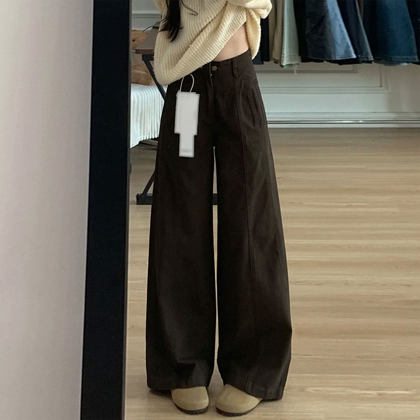 大码女装胖mm设计感休闲直筒裤女