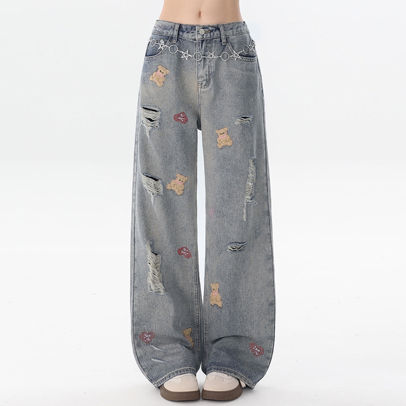 300斤大码高腰显瘦宽松牛仔裤女