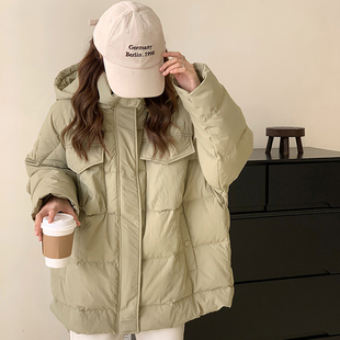 大码 宽松显瘦休闲外套女 女装 绿色加厚保暖棉服女胖mm韩系秋冬短款