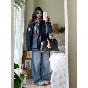 300斤大码 防寒保暖派克服外套女 胖mm大毛领加厚棉服女学院风工装