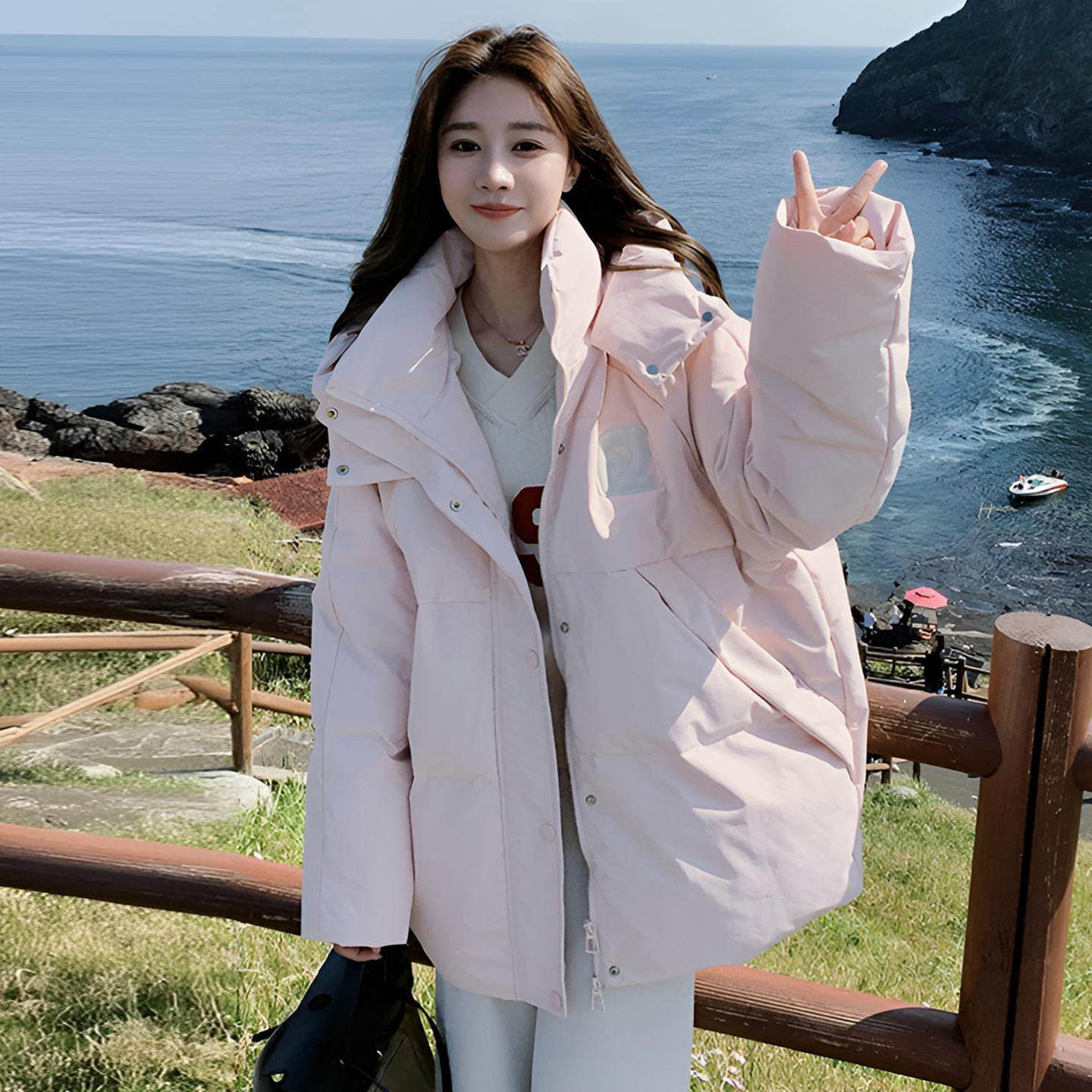 特大码胖mm简约慵懒风学生棉服女