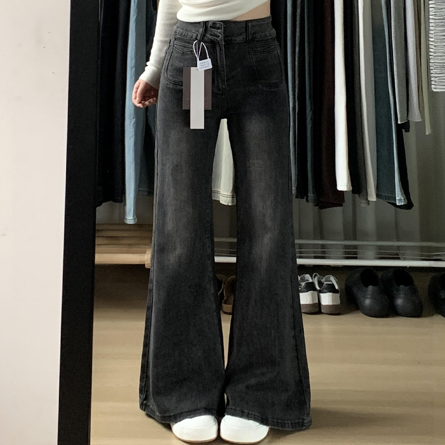 特大码女装高腰垂感学生牛仔裤女