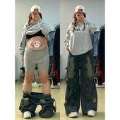 女装 子显瘦美式 设计感牛仔裤 胖mm大码 女春秋新款 高街裤 复古阔腿裤