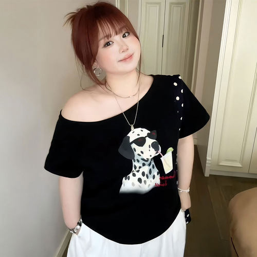 大码胖mm韩系穿搭显瘦遮肉短袖女