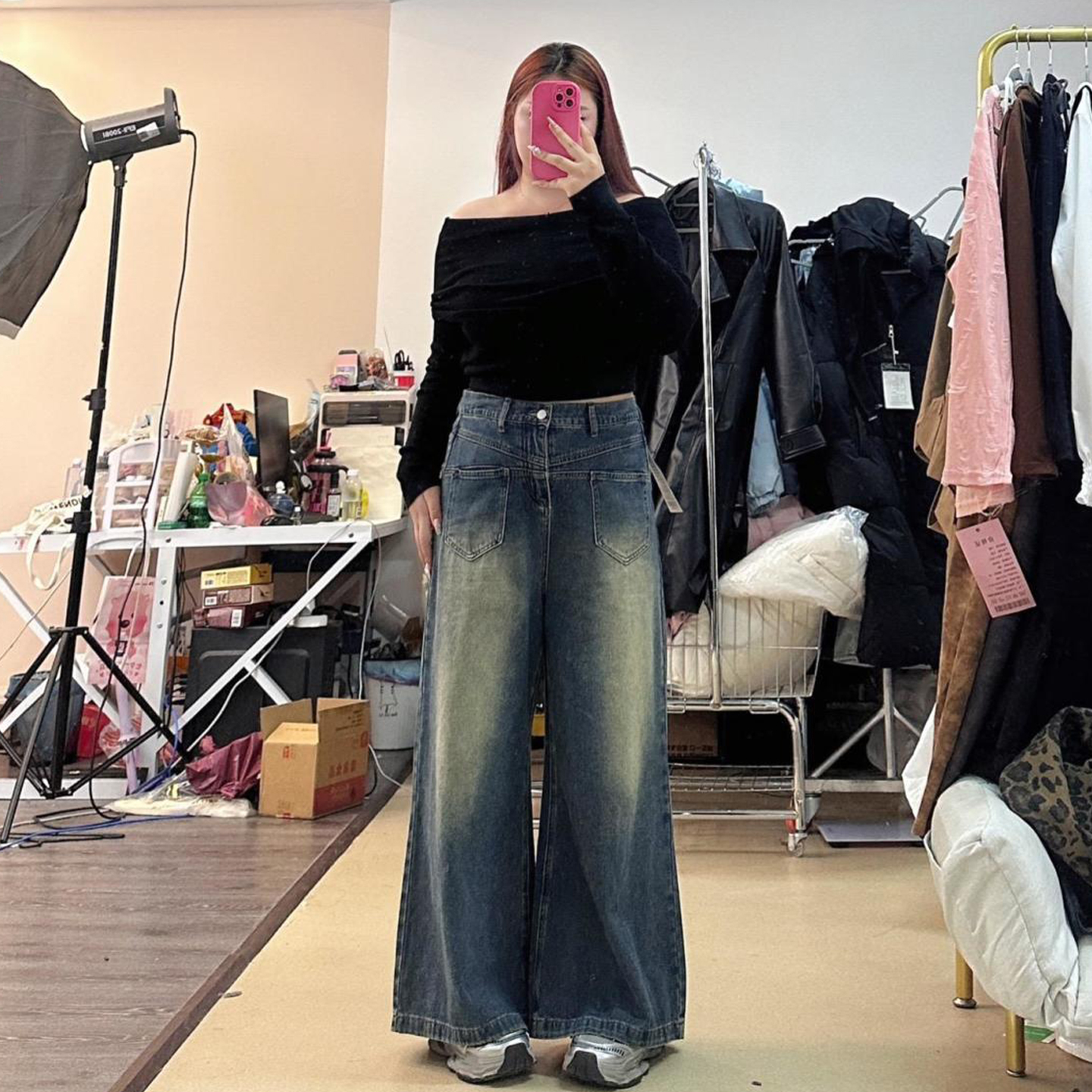 300斤大码女装高街做旧水洗裤子