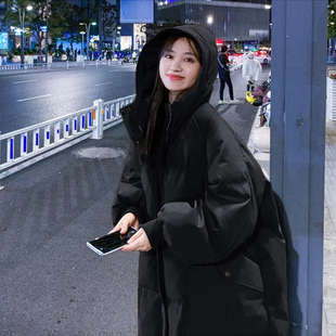 学院风宽松黑色保暖外套女 复古加厚羽绒棉服女新款 胖妹妹大码 女装