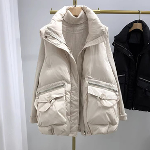 宽松时尚 2025新款 洋气坎肩外套 胖mm羽绒棉服马甲女冬季 300斤大码