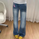 穿搭显瘦直筒裤 大码 女胖mm辣妹风美式 蓝色慵懒休闲风牛仔裤 子 女装