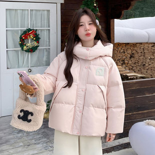 300斤胖mm大码 穿搭加厚宽松小个子连帽外套潮 粉色棉服女2025冬季