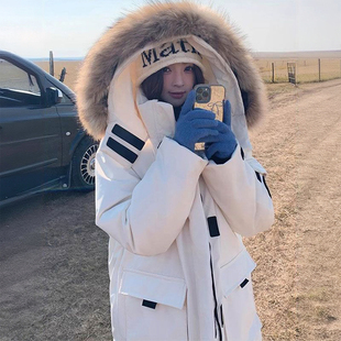 特大码 派克服 韩系高级感白色连帽棉服外套女胖mm宽松加厚保暖工装