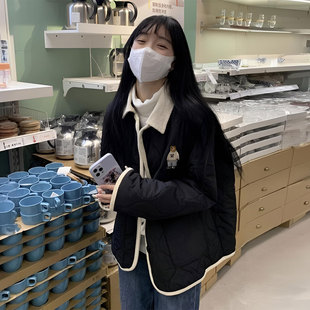 时尚 胖mm学院风可爱黑色加厚棉服女冬季 显瘦保暖棉衣外套 女装 大码