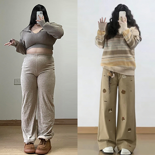 型超好看 版 牛仔裤 女春季 子 胖mm大码 梨型身材遮肉显瘦直筒裤 女装