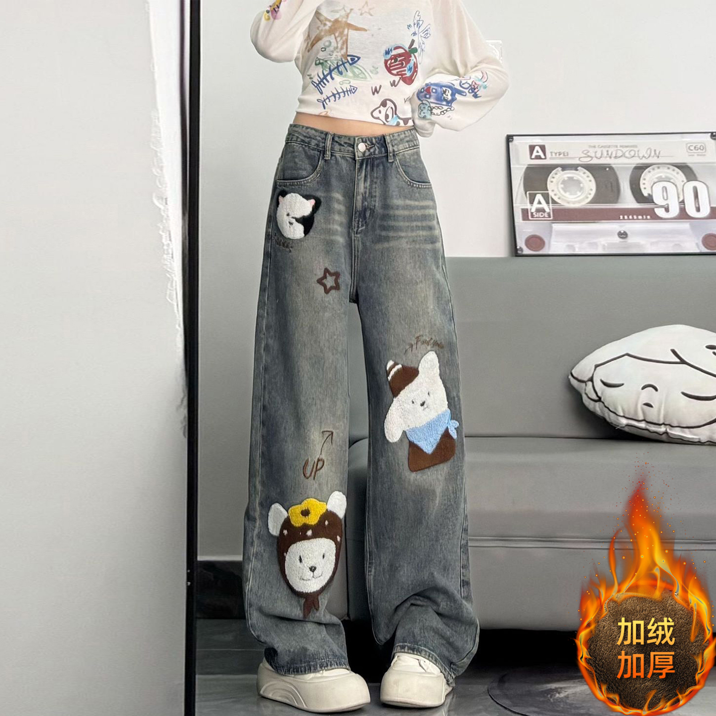 300斤特大码美式复古高腰裤子女