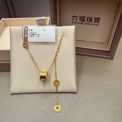 六福珠宝代购 大蛮腰LOVE圈圈足金999黄金AB链项链 新款专柜正品