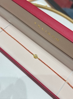 TSL谢瑞麟代购 足金999小气泡黄金钻石红绳手链女 镶钻专柜正品