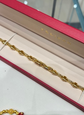 TSL谢瑞麟代购 足金999锁头黄金手链女 简约百搭专柜正品克减