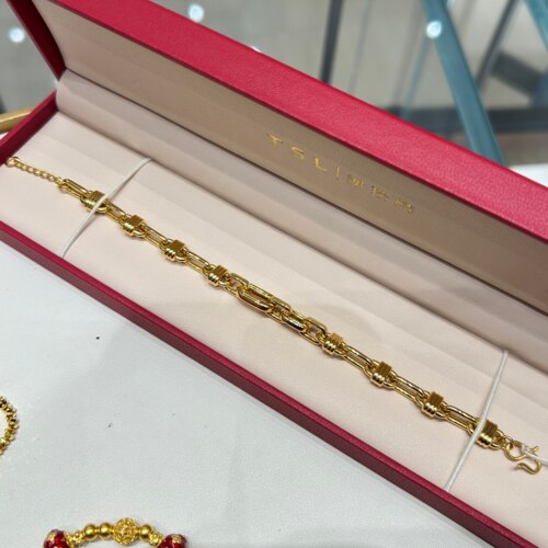 TSL谢瑞麟代购 足金999锁头黄金手链女 简约百搭专柜正品克减