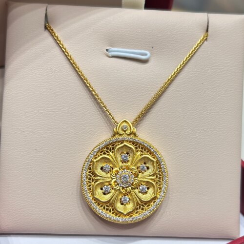 TSL谢瑞麟代购 足金999莲花黄金钻石项链女 镶钻专柜正品克减