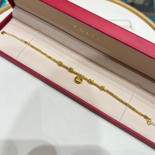 正品 新款 足金999爆闪蹦迪珠胖福盘缠黄金手链女款 TSL谢瑞麟代购