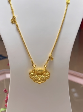 TSL谢瑞麟代购 足金999平安如意锦鲤锁包黄金项链 新款专柜正品