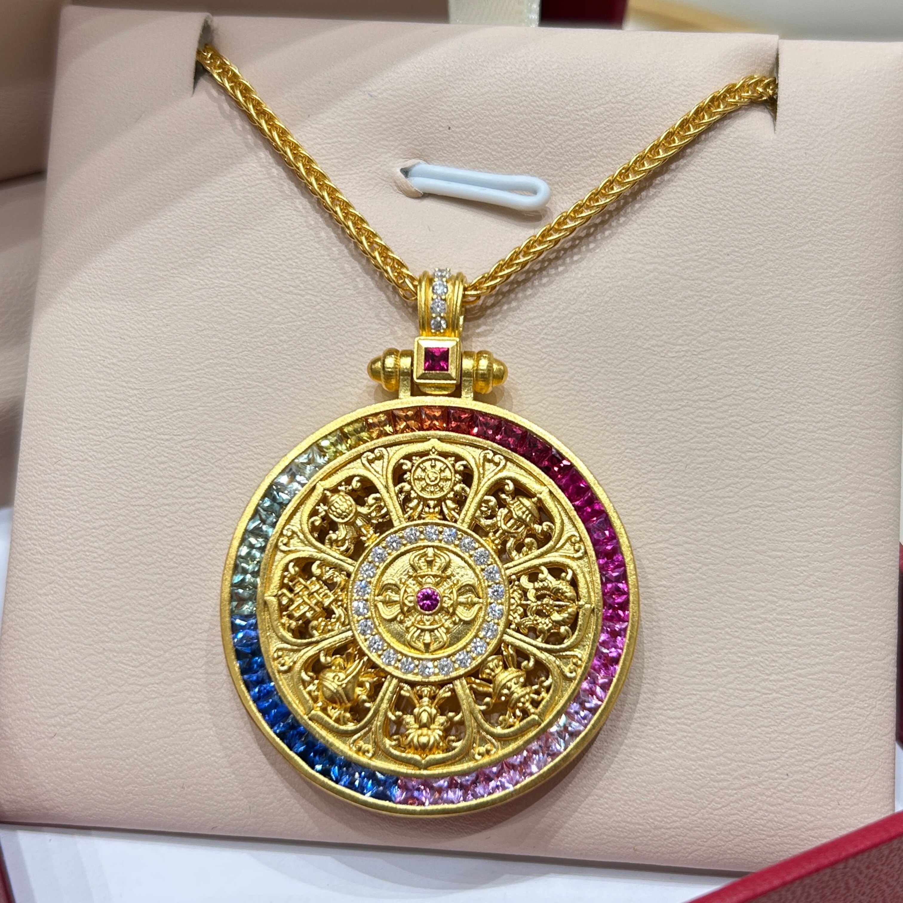 TSL谢瑞麟代购 足金999八宝罗盘黄金钻石项链女 渐变百搭专柜正品