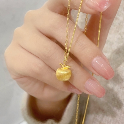 六福珠宝代购 足金999平安拉丝金苹果AB链黄金项链 新款专柜正品