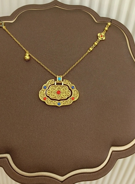 TSL谢瑞麟代购 古法足金999珐琅彩如意黄金锁包项链套链 专柜正品